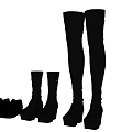 Black Leather Shoes Featuring Ankle Mid Calf Over Knee Boots With Platform Soles