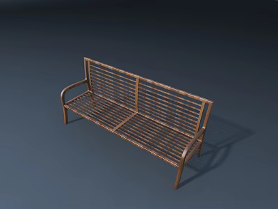 Outdoor Metal Bench with Slatted Backrest and Armrests for Garden Patio Seating 3d model