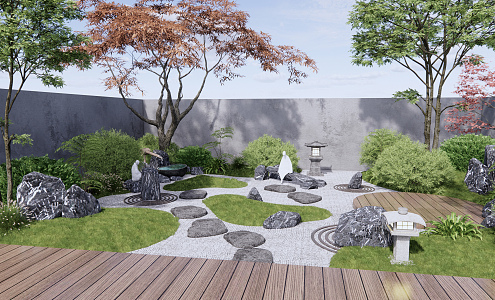 Japanese-style courtyard dry landscape courtyard landscape 3d model