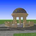 Ornate Dome Building With Golden Decorative Details on Green Lawn and Stone Railings