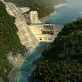 Scenic Natural View of Dam with Lush Green Mountains and Flowing River
