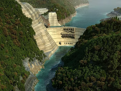 Reservoir Dam River Dam Power Station Landscape Natural Landscape Dam Flood Discharge Natural Scenery Realistic 3d model