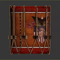 Traditional Red Round Drum With White Decorative Lines Brown Ropes And Metal Fasteners