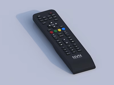 Television with Black Remote Control Featuring Colorful Buttons and Ergonomic Design 3d model