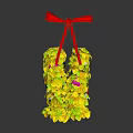 Decorative Plant Arrangement With Yellow Leaves Colorful Flowers And Red Bow On Top