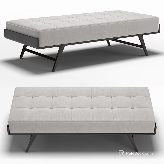 Modern Minimalist Sofa Bench With Tufted Upholstered Fabric And Stylish Metal Legs 3d model 