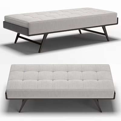 Modern Minimalist Sofa Bench With Tufted Upholstered Fabric And Stylish Metal Legs 3d model
