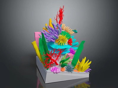 Vibrant Marine Animals in 3D Coral Reef Model with Colorful Seaweed and Plants 3d model