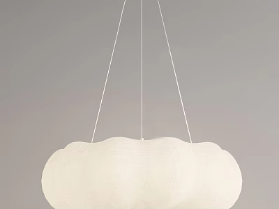 White Cloud Shaped Pendant Light Hanging With White Strings Against Grey Background 3d model