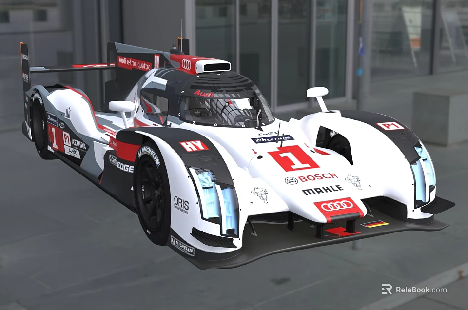 Audi White And Black Race Car With Number 1 And Mobil Sponsor Logos 3d model 