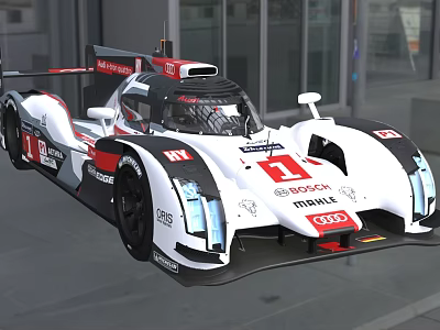 Audi White And Black Race Car With Number 1 And Mobil Sponsor Logos 3d model