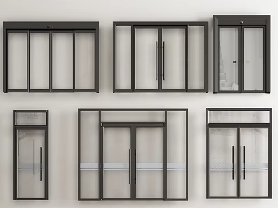 Various Modern Double Doors with Black Frames Glass Panels and Different Designs 3d model