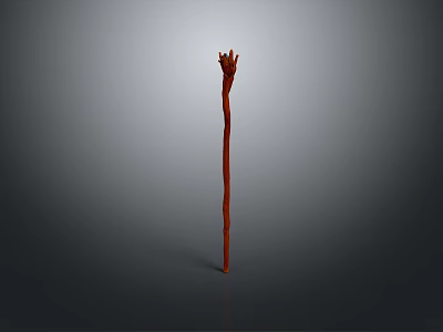 Red Long Pole Weapon with Forked Top on Gray Gradient Background and Smooth Reflective Surface 3d model