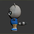 Cute 3D Cartoon Raccoon Game Character With Red Ears Blue Shirt And Orange Shorts