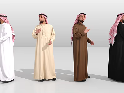 Arab Men In Traditional Robes With Different Colors And Headscarves Posing 3d model