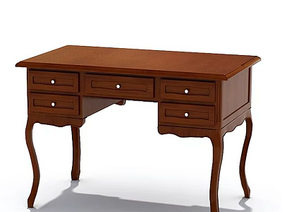 Traditional Wooden Desk with Curved Legs and Multiple Drawers for Home Office 3d model