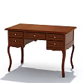 Traditional Wooden Desk with Curved Legs and Multiple Drawers for Home Office