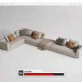 Light Gray Linen Multi Seater Sofa With Decorative Pillows And Cozy Throw Blanket 3d model