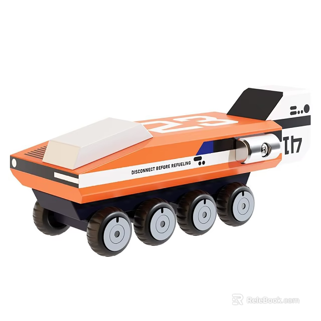 Stylish Orange and White Electric Toy Car with Multiple Wheels and Modern Design 3d model 