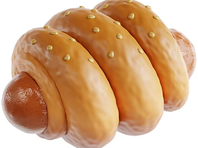 Freshly Baked Delicious Sausage Stuffed Bread Roll Topped With Golden Sesame Seeds 3d model