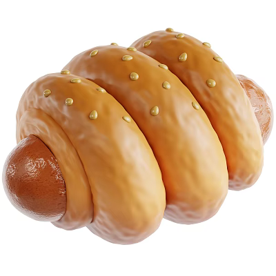 Freshly Baked Delicious Sausage Stuffed Bread Roll Topped With Golden Sesame Seeds 3d model