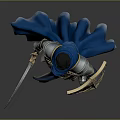 A Man In Medieval Armor With Blue Cape Holding Sword And Golden Shield