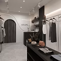 Modern Clothing Store Interior With Clothes On Racks Mirror Sofa And Display Table