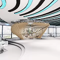 Modern Public Office Space With Round Tables Computers And White Chairs 3d model