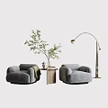 Gray Casual Sofa Set with Side Table Green Plant and Arching Floor Lamp 3d model