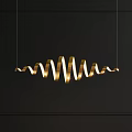 Modern Interior Design With Golden Curved Wavy Chandelier On Black Background