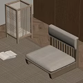 Japanese Style Room With Wooden Seat Upholstered Cushion Lattice Lantern Open Book And Herringbone Floor