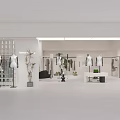 Modern Clothing Store Interior With Mannequins Hanging Clothes And Green Plants