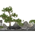 Chinese style courtyard landscape sketch interior landscaping sketch green planting rockery stone modeling tree 3d model