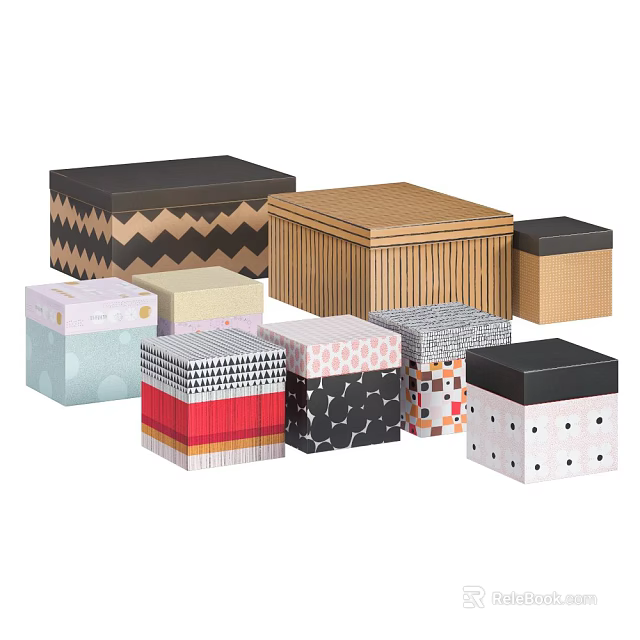 Decorative Ornament Set With Various Geometric Patterns Colorful Stripes And Textured Designs 3d model 