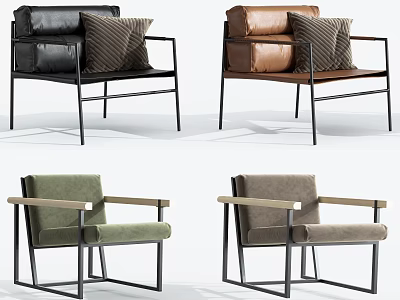 Modern Single Sofa Designs in Black Brown Green Grey Leather Fabric with Metal Wooden Frame 3d model