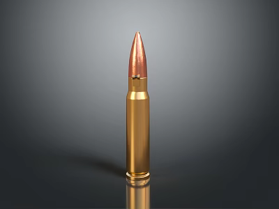 Isolated Shiny Metallic Bullet With Golden Casing And Copper Tip On Dark Background 3d model