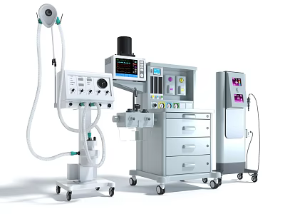 Advanced Modern Medical Equipment With Ventilator Monitor Trolley And Display Systems 3d model