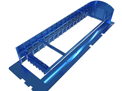 Detailed Blue Industrial 3D Model With Multiple Compartments And Structural Design 3d model