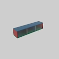 Modern Console Cabinet With Blue Red Green Striped Panels And Metal Legs