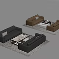Black Brown Leather Sofa And Coffee Table Set With Decorative Pillows On Modern Rug
