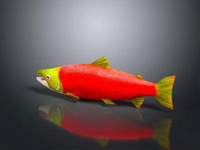 Vibrant Decorative Fish Ornament With Red Body Green Head And Yellow Tail Fins 3d model