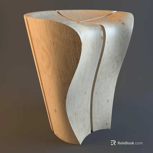 Modern Wooden Stool With Curved Lines And Unique Ergonomic Natural Design 3d model 