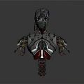 Detailed Mechanical Character Design With Metal Armor Red Legs And Colorful Cables