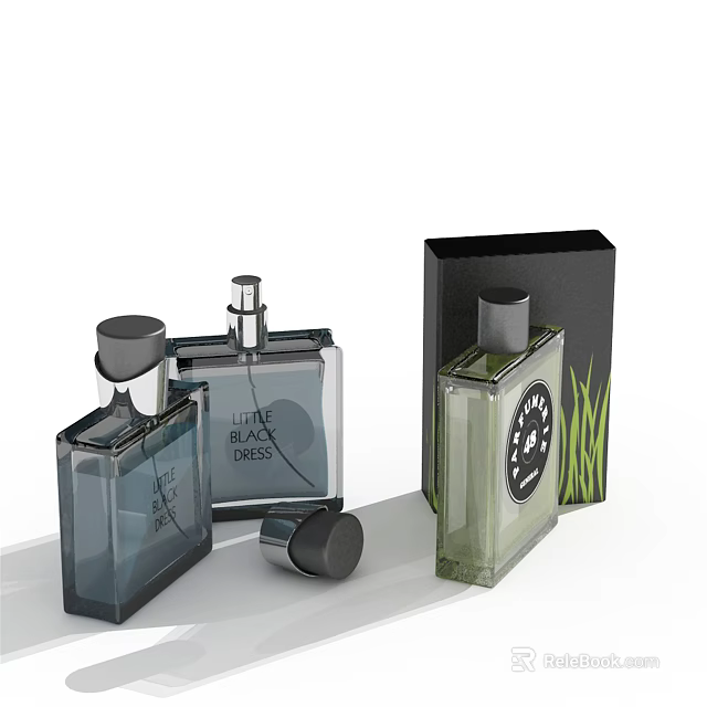 Elegant Premium Perfume Cosmetics With Glass Bottles And Black Packaging Box 3d model 