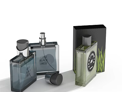 Elegant Premium Perfume Cosmetics With Glass Bottles And Black Packaging Box 3d model