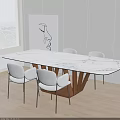 Modern Bright Dining Table Set With Marble Top White Chairs Wall Art And Window Blinds