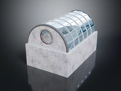 Furniture Piece With Gray Concrete Base And Arched Transparent Glass Top 3d model