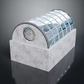 Furniture Piece With Gray Concrete Base And Arched Transparent Glass Top