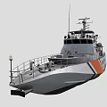 Coast Guard Yacht With Orange And White Stripes And Navigation Equipment