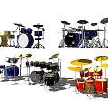 Musical Instruments Various Styles of Drum Sets With Colorful Cymbals and Drums